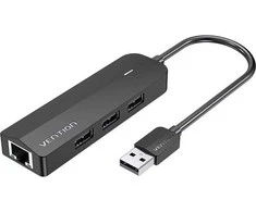 Vention USB 2.0 3 prievadų šakotuvas su eterneto adapteriu 100 m ventiliacija CHPBB 0.15 m, juodas