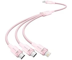 USB 2.0 A iki 3in1 3A laidas Vention CTPPG 1.5M (rožinis)