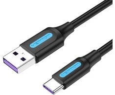 Vention USB 2.0 A į USB-C 5A kabelio anga CORBF 1m juodas PVC