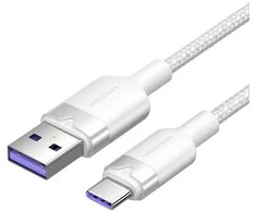 USB 2.0 A į USB-C 6A Vention CTOWF 1M kabelis (baltas)