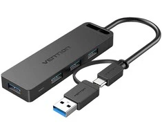 Vention USB 3.0 4 prievadų šakotuvas su USB-C ir USB 3.0 2-in-1 sąsaja ir maitinimo adapterio ventiliacija CHTBB 0.15 m