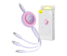 Baseus Bright Mirror 4 kabelis 3-in-1 skirtas micro USB - USB-C - Lightning 100W 3.5A 1.1m – Violetinė