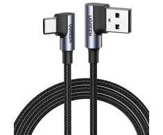 USB-C į USB-A 2.0 kampinis laidas UGREEN US176, 3A, 3m - Juodas