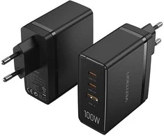 Vention FEGB0-EU 2xUSB-C 1xUSB-A 100W/100W/30W GaN tinklo įkroviklis (juodas)