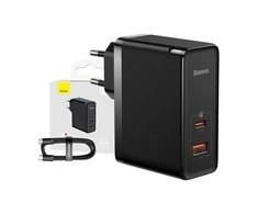 Baseus Sieninis įkroviklis GaN5 Pro 100W USB + USB-C QC4+ PD3.0 su USB-C 1m laidu, juodas