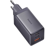 Sieninis įkroviklis Baseus GaN5 2x USB-C + USB 65W + kabelis 1m - Pilkas