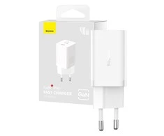 Sieninis įkroviklis Baseus GaN5 40W, 2x USB C (baltas)