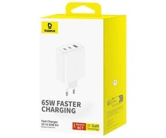 Sieninis įkroviklis Baseus OS-Cube Pro 2xUSB-C + USB, 65W (baltas)