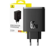 Sieninis įkroviklis Baseus OS-Cube Pro 2xUSB-C + USB, 65W (juodas)