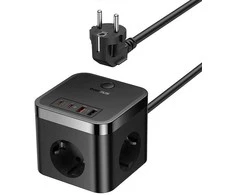 Sieninis įkroviklis Baseus PowerCombo 3AC+2U+2C 30W, 1.5m (juodas)