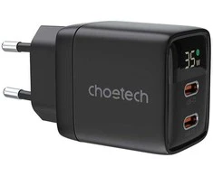 Sieninis įkroviklis GAN3 USB-C+C PD35W Choetech PD6051 (juodas)