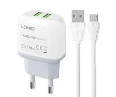 Sieninis įkroviklis LDNIO A2219 2USB + MicroUSB laidas