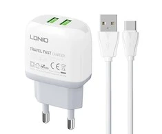 Sieninis įkroviklis LDNIO A2219 2USB + USB-C laidas