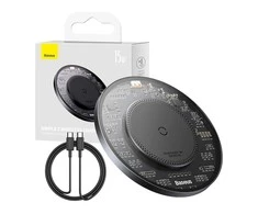 Belaidis Qi indukcinis įkroviklis Baseus Simple 2, 15 W su USB-C į USB-C laidu (juodas)
