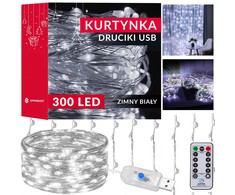 Kalėdinės užuolaidinės lemputės Springos 300 LED, 3x3 m, šaltai balta