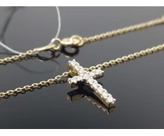 Best Diamonds Geltono aukso grandinėlė su Kryželiu ir briliantais