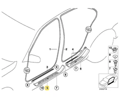 BMW 5 serijos E39 priekinės kairės vairuotojo durų juoda slenkstis originalus 51478178119