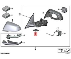 BMW Dešinės Veidrodis Bazė TMC Supra LCI X2 F39 Z4 G29 Originalus 51168499562