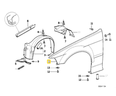 BMW E36 Priekinis Kairys Sienos Sienelė Originalus 41358223925
