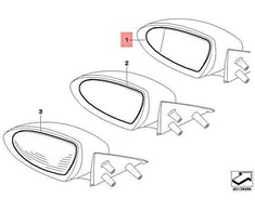 BMW E60 E61 E63 E64 veidrodžio stiklas su šildomu plačiakampiu dešiniuoju kampu originalus 51167897548