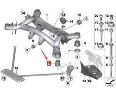 BMW F20 F20 F30 F32 F36 Galinio tilto guminis tvirtinimas priekyje originalus 33316792509