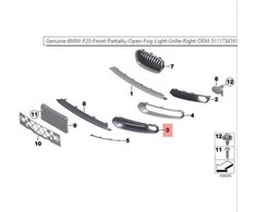 BMW F20 F21 Priekinė Iš dalies Atvira Rūko Žibinto Grotelė Dešinė Originali 51117341614