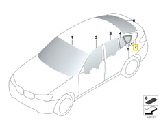 BMW F26 apdailos detalė Šoninio lango galinis dešinysis stiklas Originali 51227349236