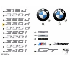 BMW F34 bagažinės dangtis 330d emblema emblema logotipas ženklas originalus 51147351954