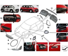 BMW MINI F56 F55 F57 JCW Originalūs akcentiniai lipdukai priekiniam buferiui 51142468932