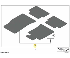 BMW MINI Originalios kilimėlių komplektas Velūras Anglies juodas Tinka R57 R57 LCI 51477324824