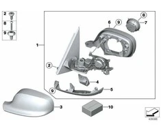 BMW originalus išorinis kairės pusės keleivio durų veidrodėlio dangtelis, paruoštas dažymui 51167238047