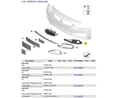 BMW priekinis bamperis kairėje atidaryta grotelė GRILLE SPORT 51117432615 originalus