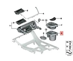 BMW Puodelio Laikiklis Centrine Konsolė Viduryje 5 F10 F11 Originalus 51169277269
