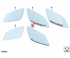 BMW Veidrodžio Stiklas Šildomas Išgaubtas Dešinysis 5 F10 F11 F07 Originalus 51167251578