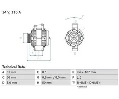 BOSCH generatoriaus 0986043660 022903119C