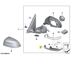 Dešinės Durų Veidrodis Žemutinė Dalis BMW X3 X4 X5 X6 X7 Originalus 51167468254