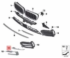 NAUJA OEM BMW X6 F16 Priekinio Bamperio Apdaila Grotelės Dešinė 51117343260