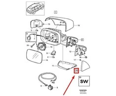 OEM VOLVO XC90 MK1 PRIEKINIŲ KAIRĖS VIDINĖS DURŲ VEIDRODŽIO APDAILA ŽIEDAS 30766263 NAUJAS