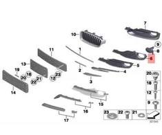 Originalus BMW F35 dalinis atviras grotelės rūko žibinto groteles dešinė OEM 51117287848