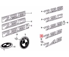 ORIGINALUS OEM BMW E23 Galinės bagažinės dangčio 735 Emblema Ženklelis Logotipas 51141869986 Naujas