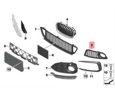 ORIGINALUS OEM BMW F20 F21 Priekinis Bamperis Rūko Žibintas M Grotelės Dešinė 51118048968 Naujas