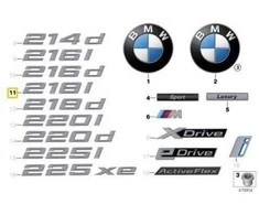 ORIGINALUS OEM BMW F45 Bagažinės Dangčio 218i Emblema Ženklelis Logotipas 51147383496