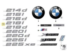 ORIGINALUS OEM BMW F45 Bagažinės Dangčio 218i Emblema Ženklelis Logotipas 51147383496