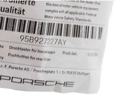 Porsche Macan 95B2 Galinio Luiko Aktivavimo Mygtukas Originalus 95B927227AY