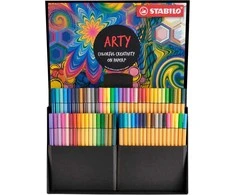 STABILO ARTY 68 vnt. plunksnakočių rinkinys su plunksnakočiu ir pluošto galiuku, įvairių spalvų