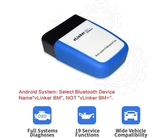 Tonwon Vlinker Bm+ OBD2 Bluetooth skeneris diagnostikos įrankis Android, iOS, Windows