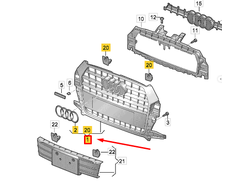 VAG Audi Q3 radiatoriaus grotelės blizgaus juodo/chromo originalios 8U0853651TT94