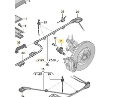 VAG "Audi RS3" galinio kairės pusės vairuotojo ABS ratų greičio jutiklis originalus WHT003857C