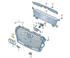 VAG AUDI RS5 priekinės radiatoriaus grotelės su ženkliuku "RS5", blizgios juodos spalvos, originalios 8W6853736CT94