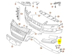 VAG Audi TT MK2 (06-14) 8J Priekinis bamperis kairės pusės rūko grotelės originalios 8J080768101C